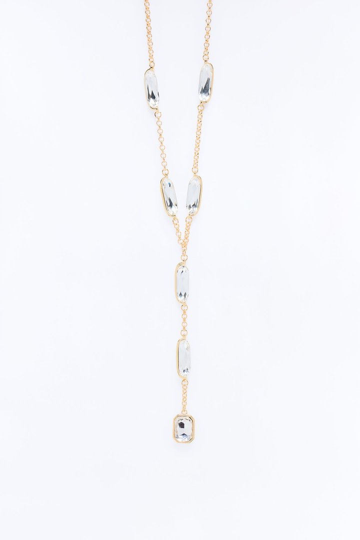Pieces Of Me Rhinestone Lariat Necklace - Gold