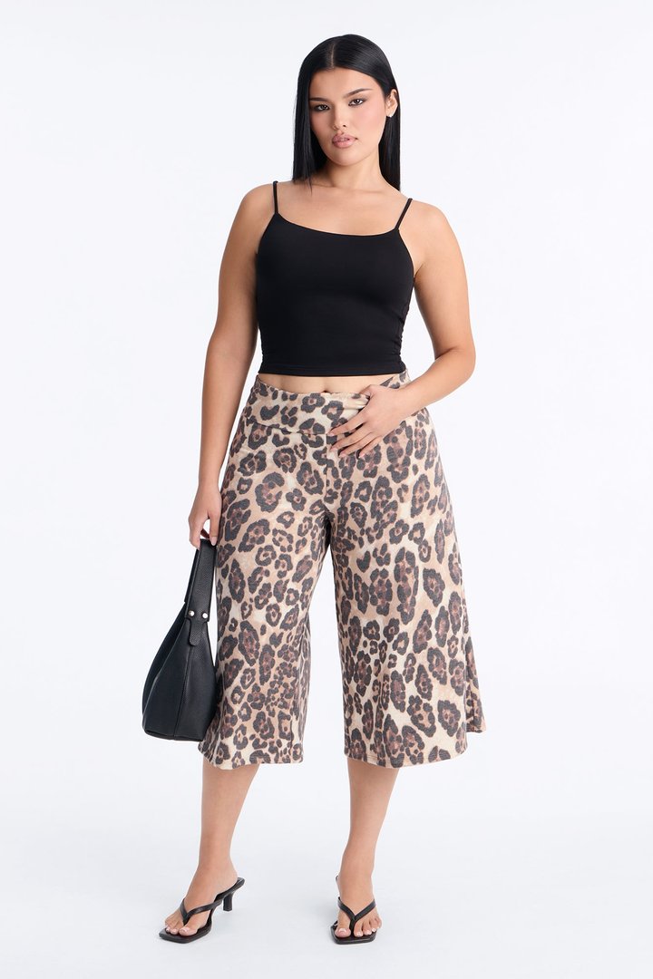 Kiki Leopard Low Rise Foldover Gaucho Pant - Leopard