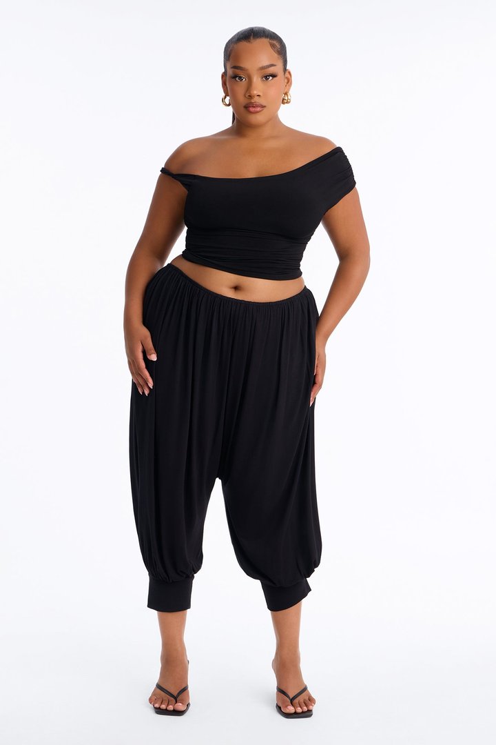 Luciana Low Rise Cuffed Harem Pant - Black