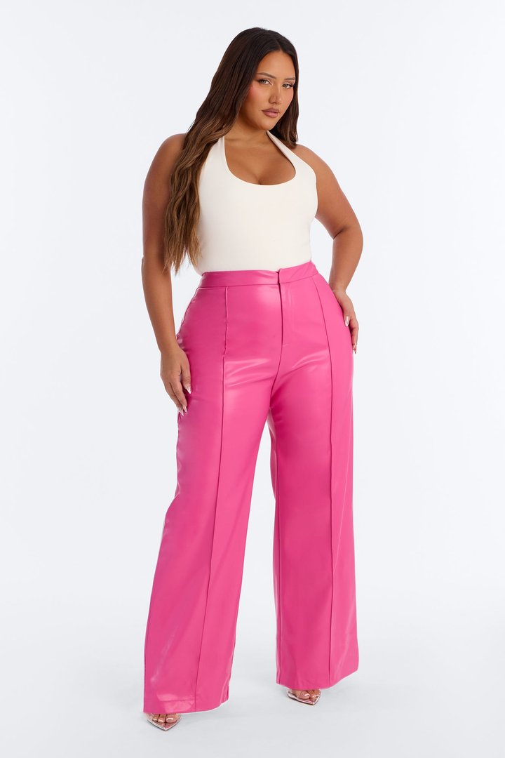 Around Town Faux Leather Trouser - Fuchsia
