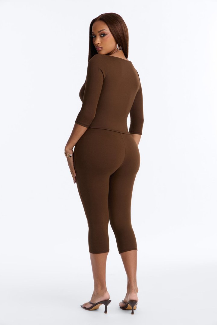 Maria Boat Neck Capri Set - Chocolate