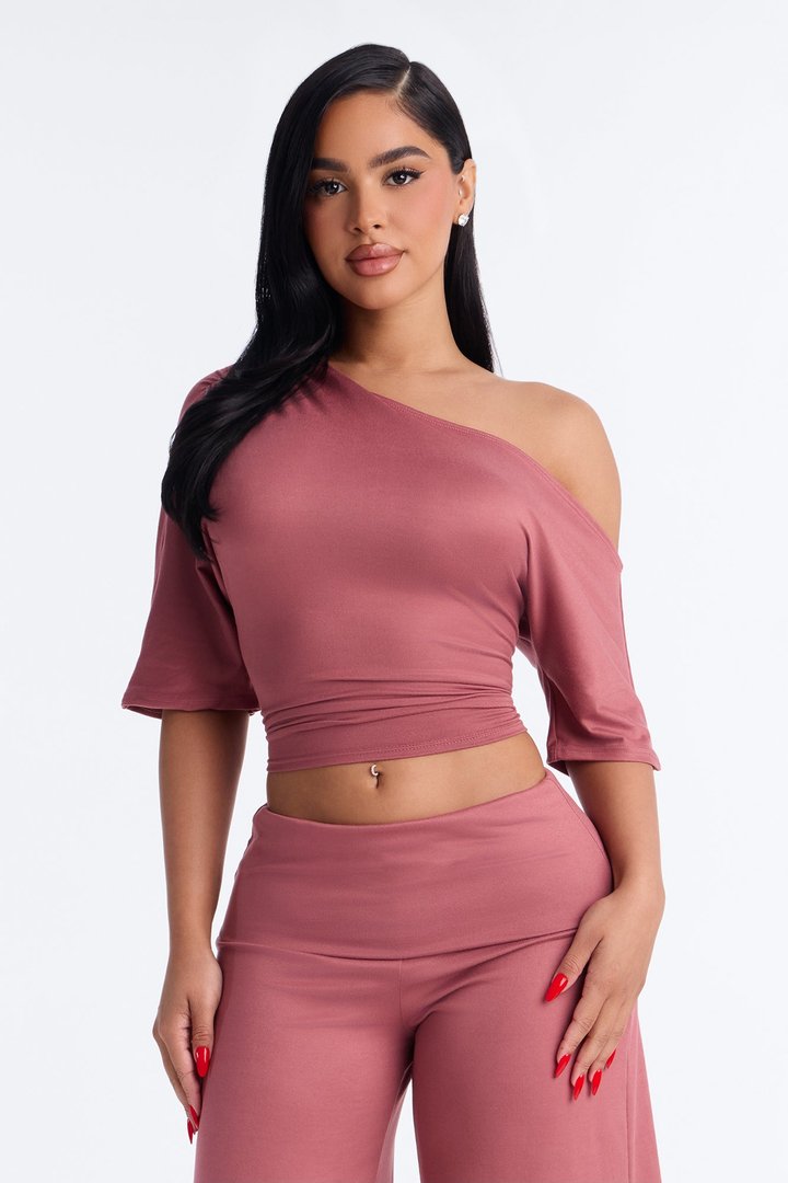 Maria Off Shoulder Gaucho Pant Set - Rose