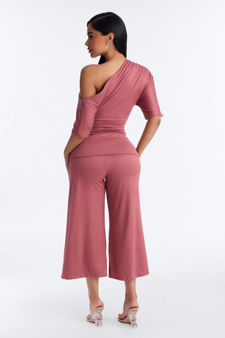 Maria Off Shoulder Gaucho Pant Set - Rose
