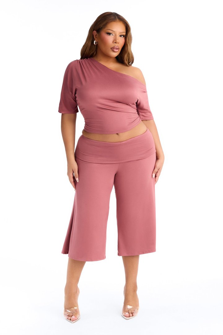 Maria Off Shoulder Gaucho Pant Set - Rose