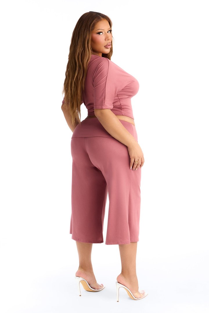 Maria Off Shoulder Gaucho Pant Set - Rose