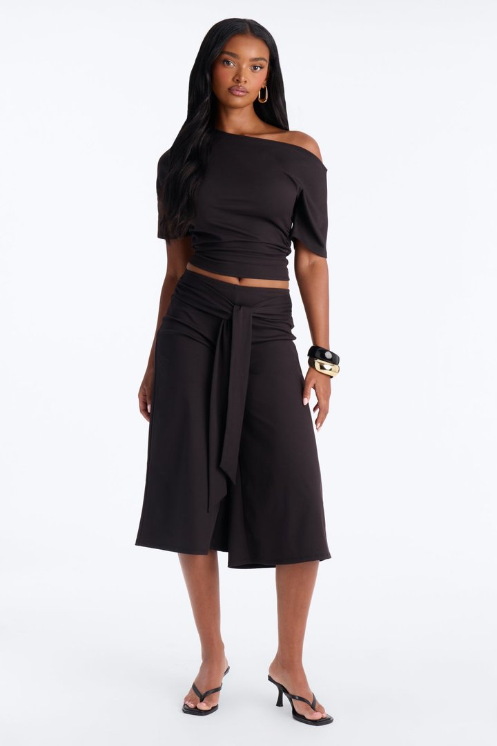 Amelie Tie Front Gaucho Pant Set - Black