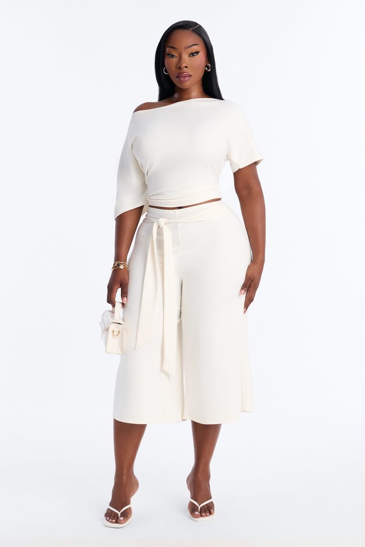 Amelie Tie Front Gaucho Pant Set - White