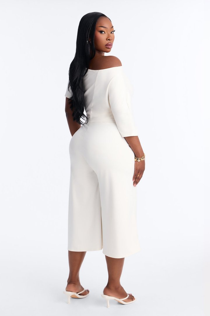 Amelie Tie Front Gaucho Pant Set - White