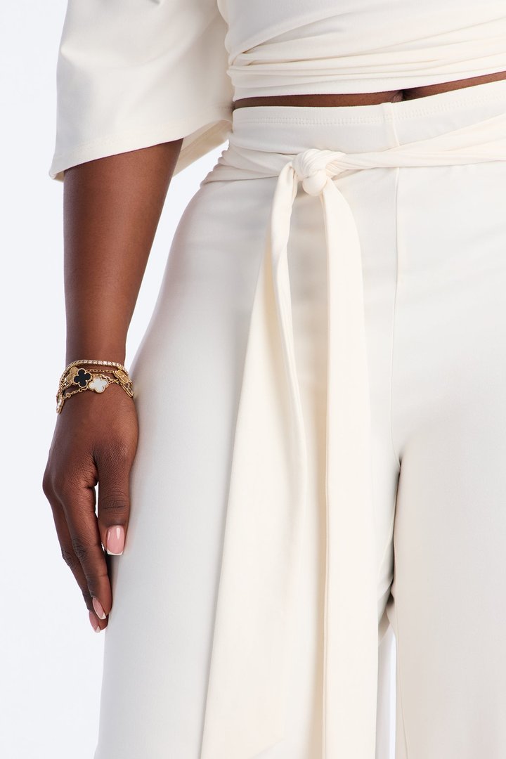 Amelie Tie Front Gaucho Pant Set - White