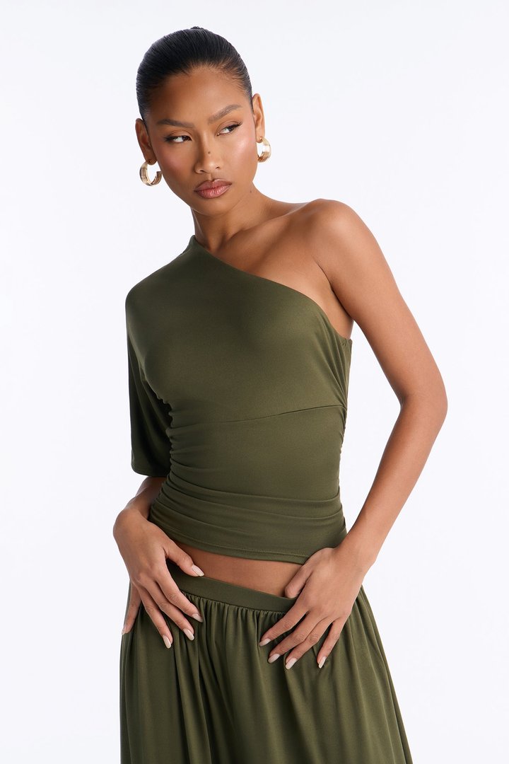 Megan One Shoulder Balloon Pant Set - Olive