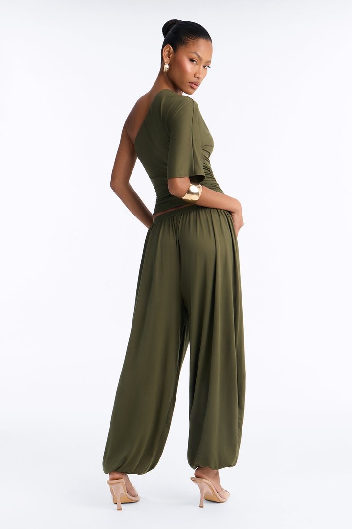 Megan One Shoulder Balloon Pant Set - Olive