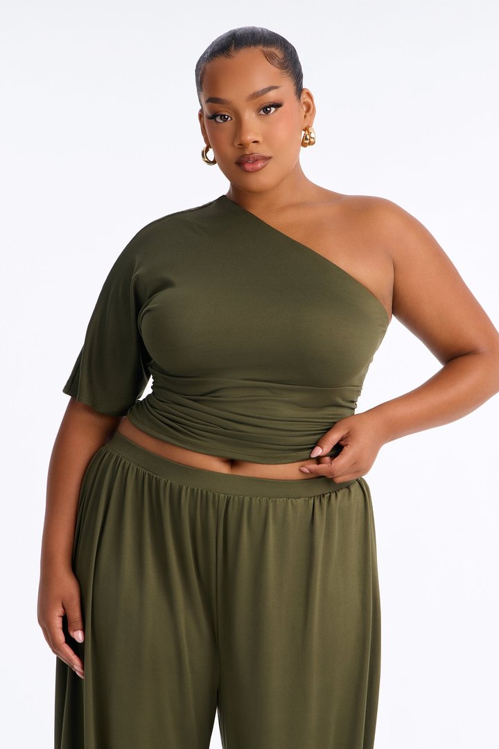 Megan One Shoulder Balloon Pant Set - Olive