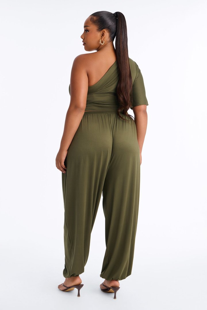 Megan One Shoulder Balloon Pant Set - Olive