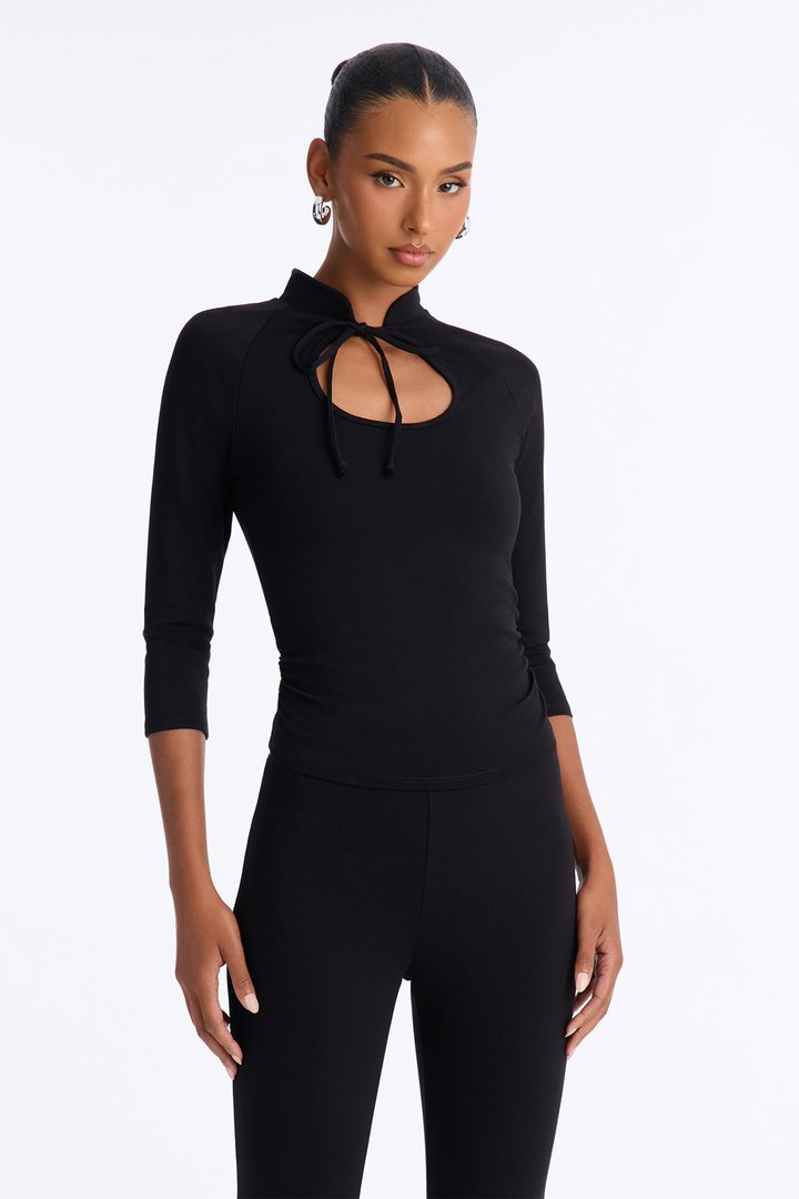 Payton Keyhole 3/4 Sleeve Capri Set - Black