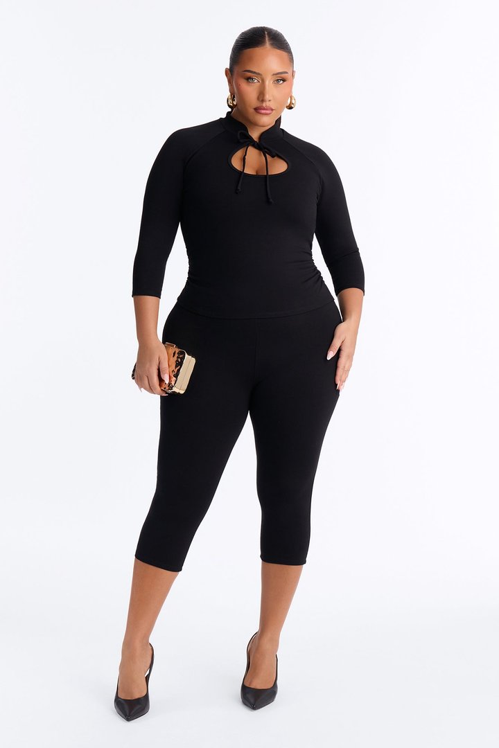 Payton Keyhole 3/4 Sleeve Capri Set - Black