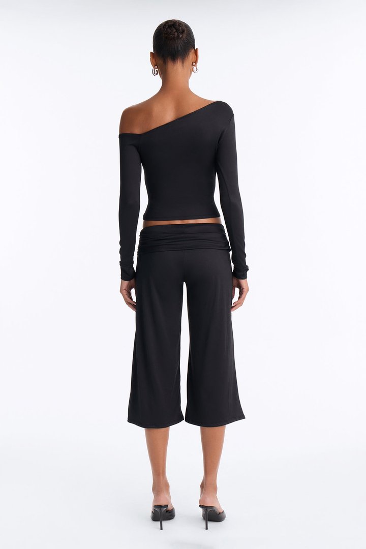 Savannah Foldover Waist Gaucho Set - Black