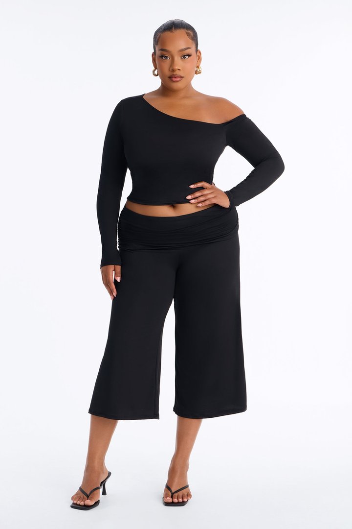 Savannah Foldover Waist Gaucho Set - Black