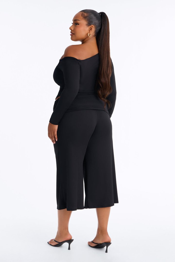 Savannah Foldover Waist Gaucho Set - Black