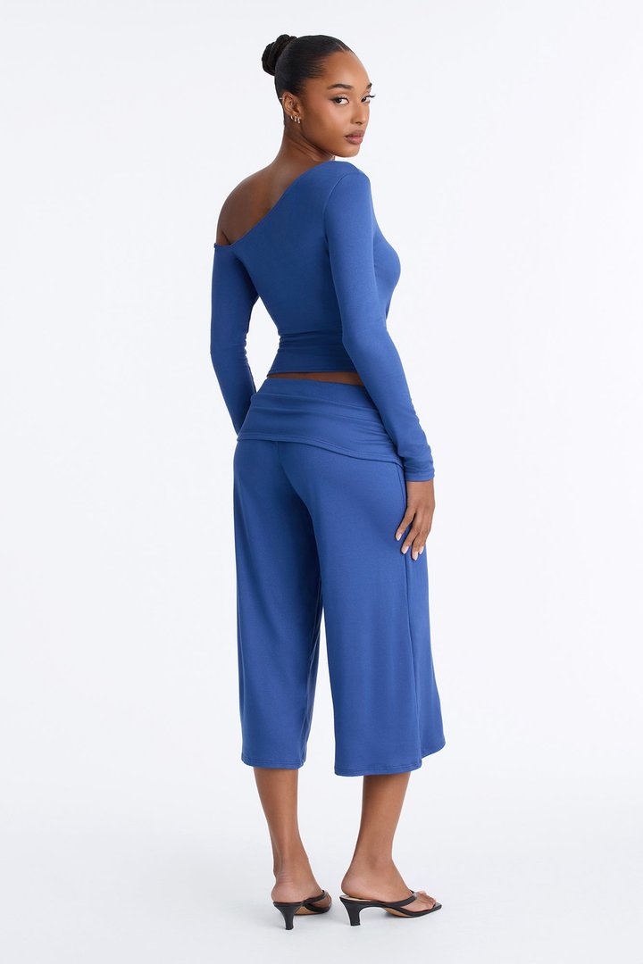 Savannah Foldover Waist Gaucho Set - Denim