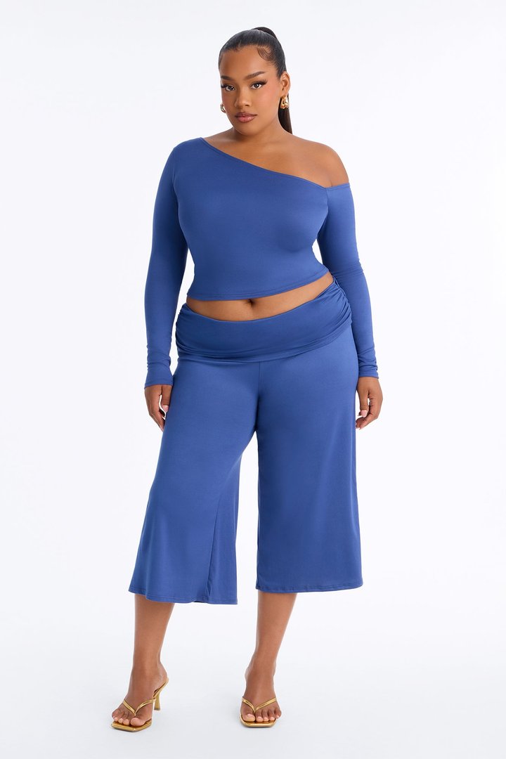 Savannah Foldover Waist Gaucho Set - Denim