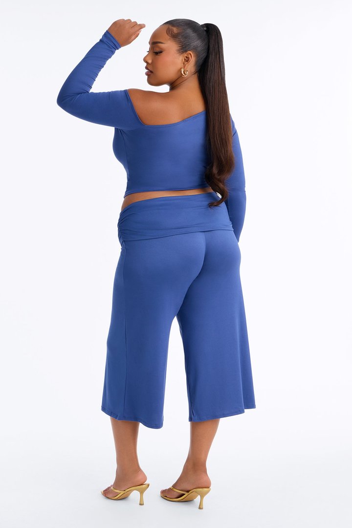 Savannah Foldover Waist Gaucho Set - Denim