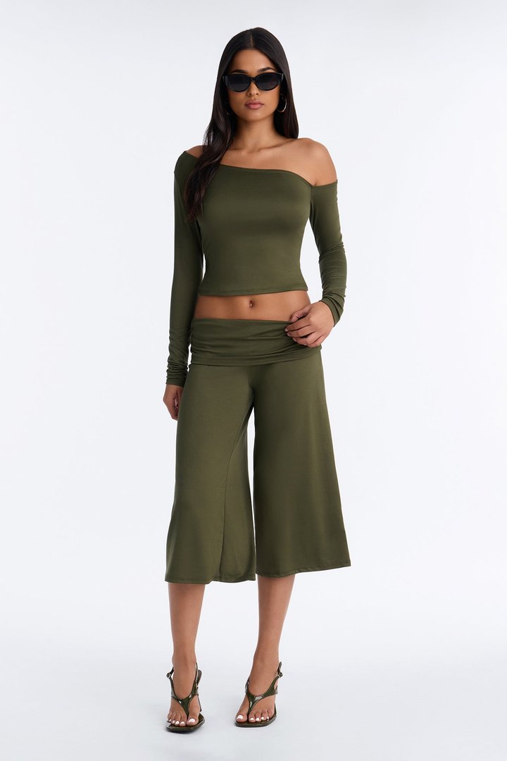 Savannah Foldover Waist Gaucho Set - Olive