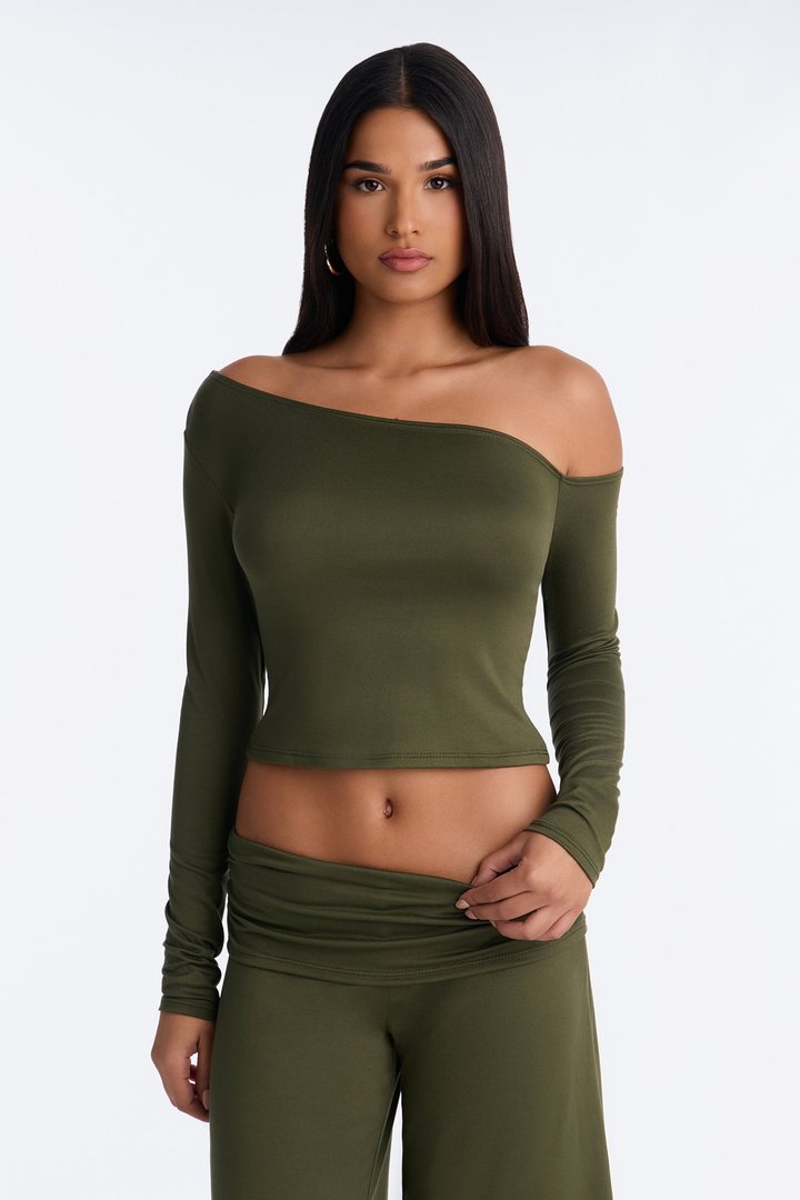 Savannah Foldover Waist Gaucho Set - Olive