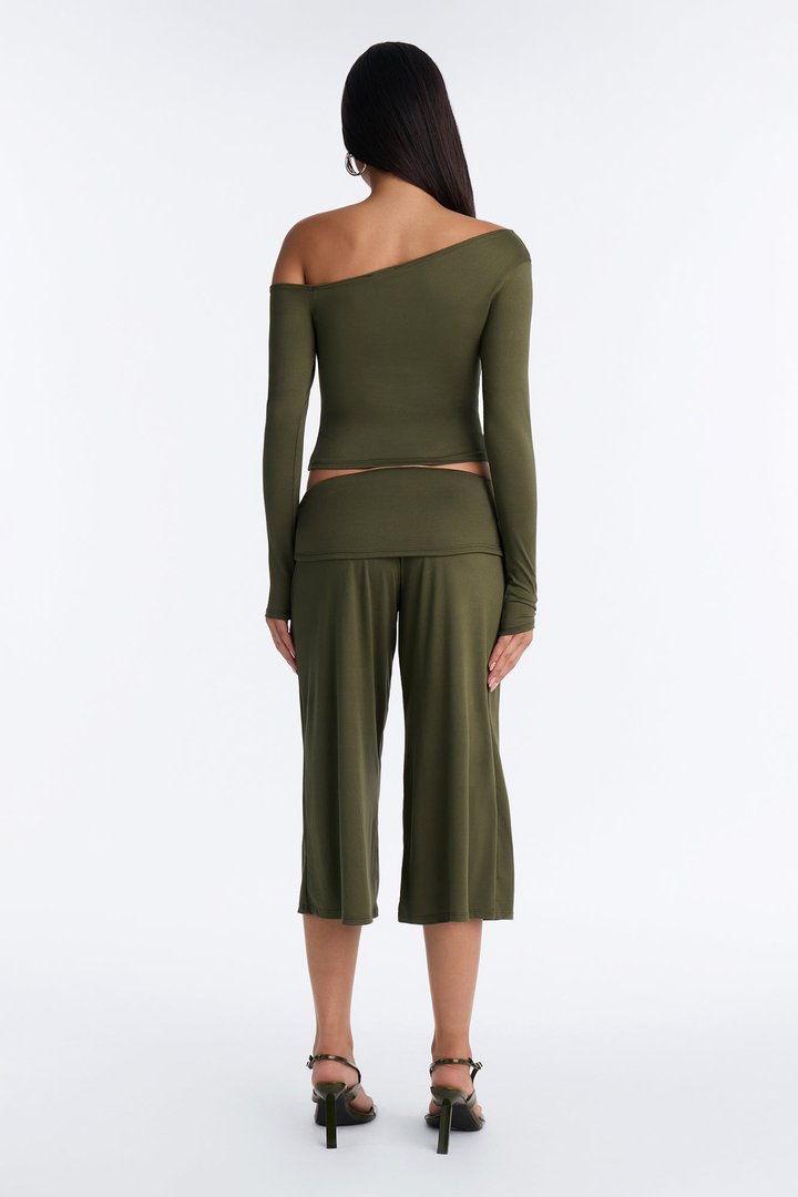 Savannah Foldover Waist Gaucho Set - Olive