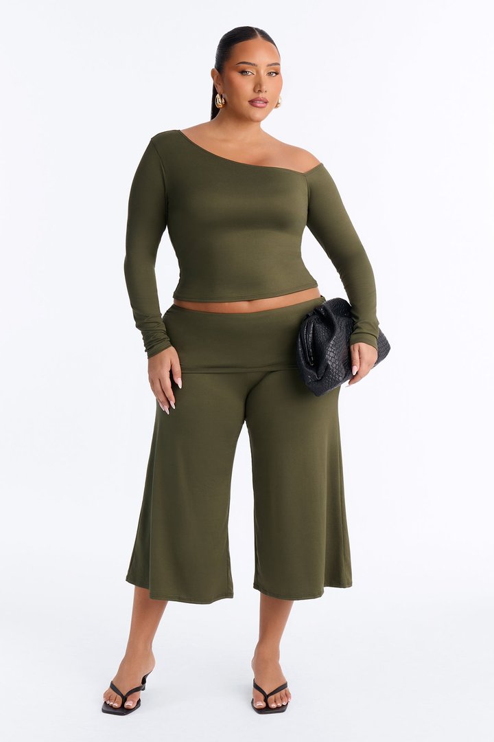 Savannah Foldover Waist Gaucho Set - Olive