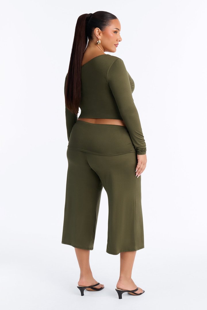 Savannah Foldover Waist Gaucho Set - Olive