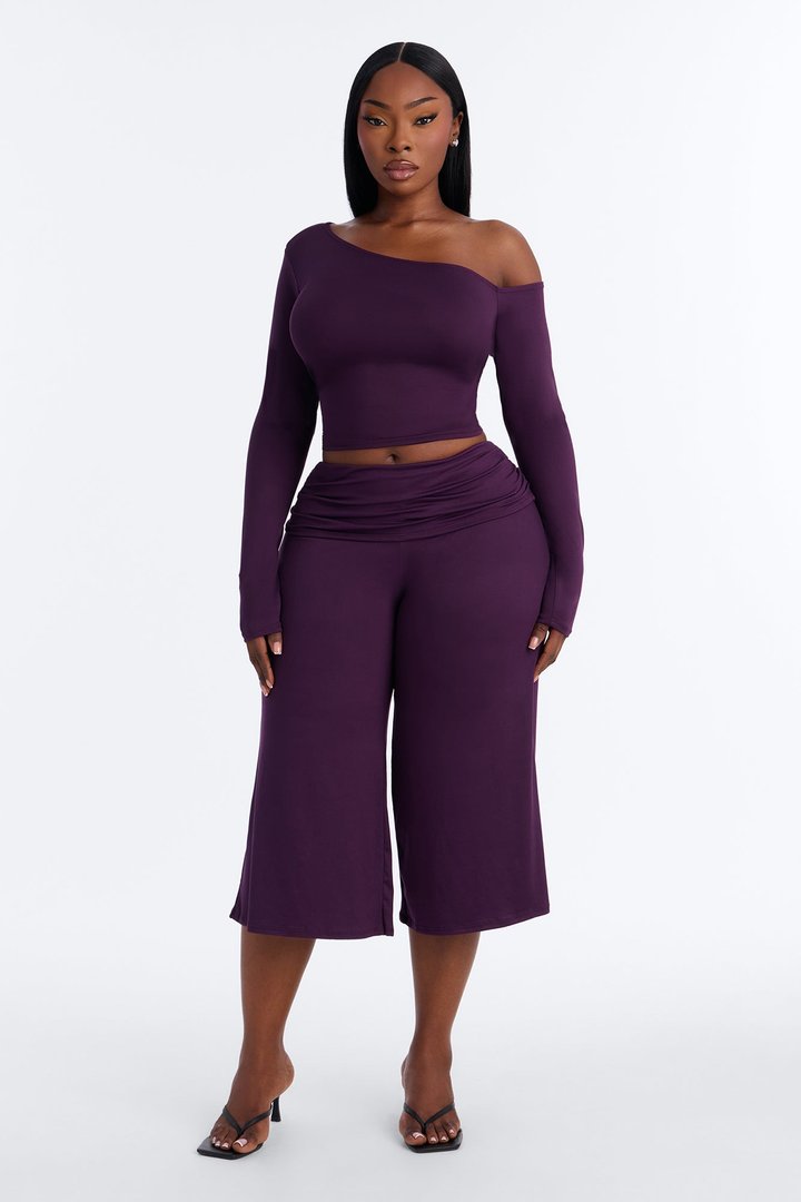 Savannah Foldover Waist Gaucho Set - Plum