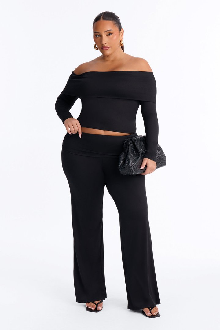 Maya Foldover Waist Pant Set - Black