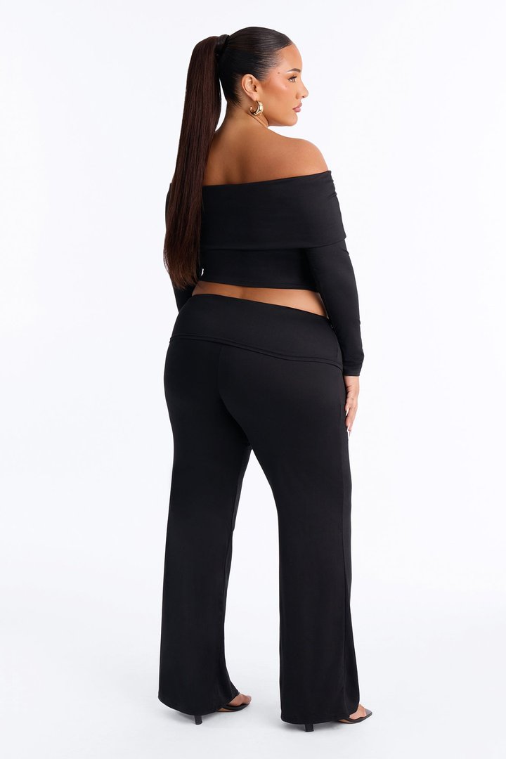 Maya Foldover Waist Pant Set - Black