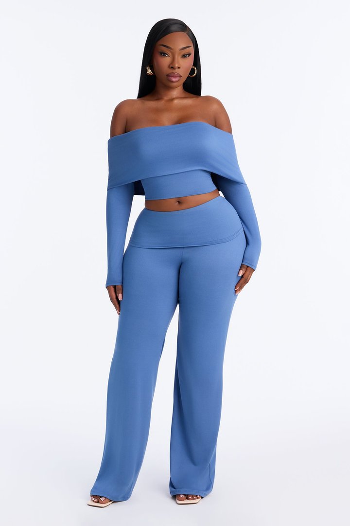 Maya Foldover Waist Pant Set - Denim