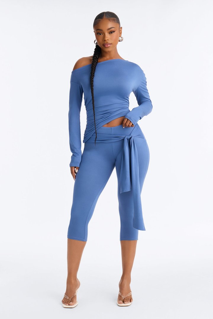 Leah Tie Waist Capri Set - Denim