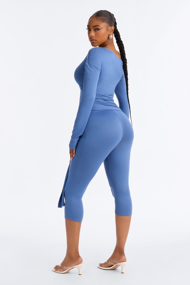 Leah Tie Waist Capri Set - Denim