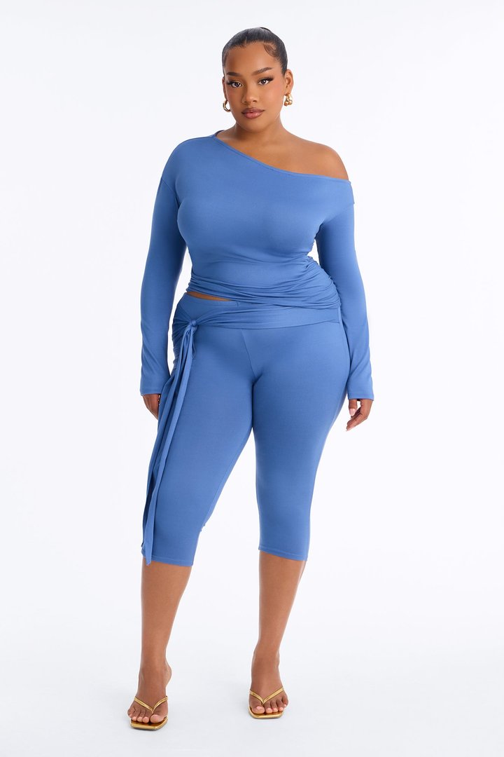 Leah Tie Waist Capri Set - Denim