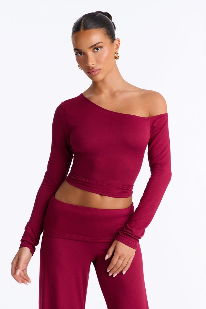 Natalia Off Shoulder Pant Set - Burgundy