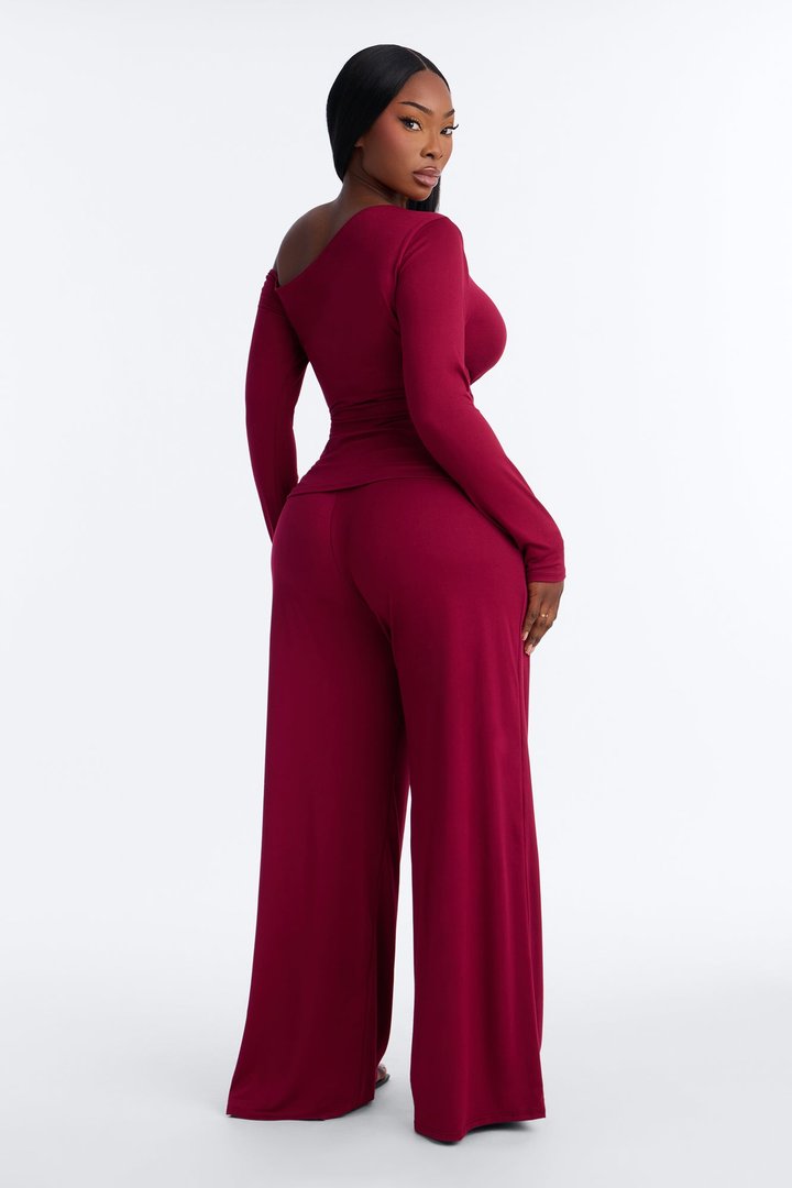 Natalia Off Shoulder Pant Set - Burgundy
