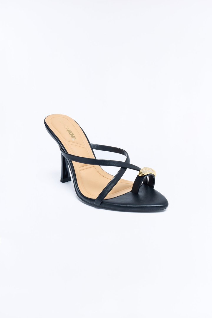 Tati Rhinestone Toe Ring Heels - Black