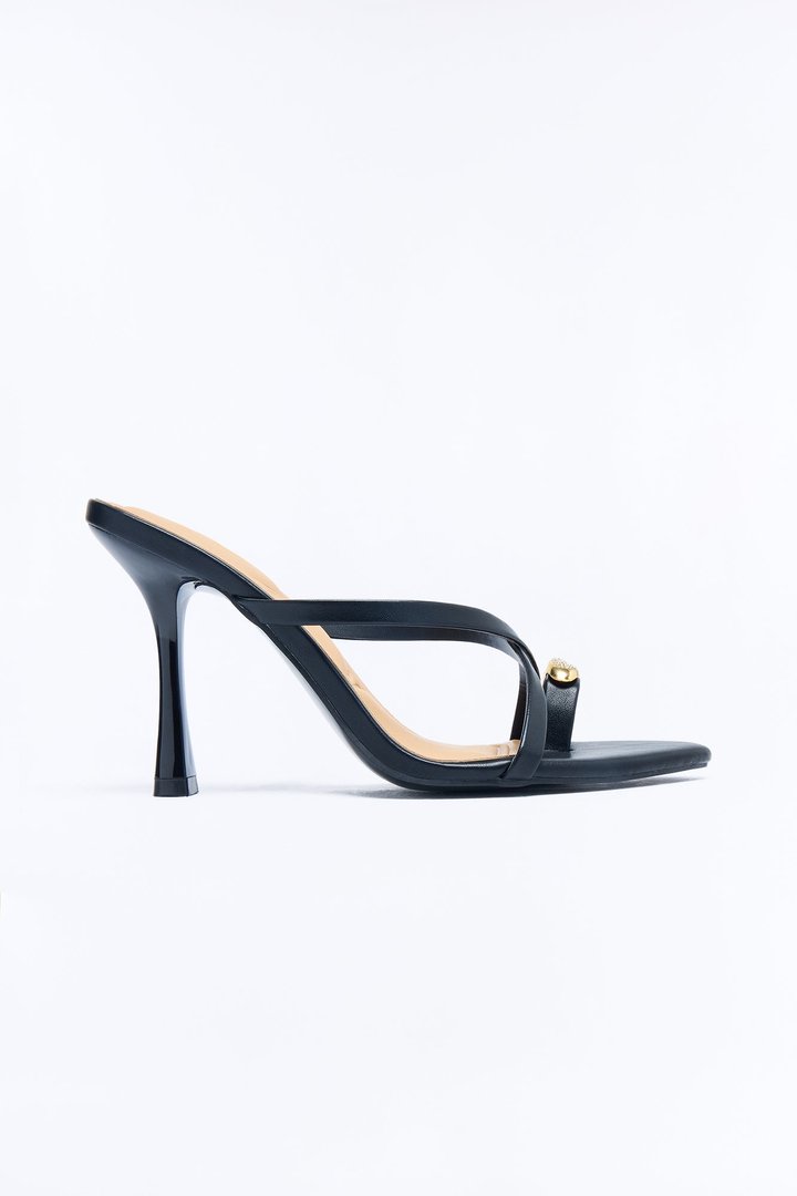 Tati Rhinestone Toe Ring Heels - Black