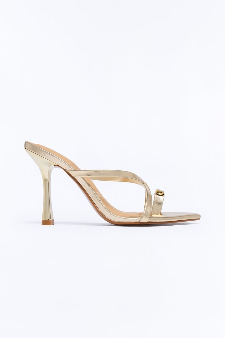 Tati Rhinestone Toe Ring Heels - Gold