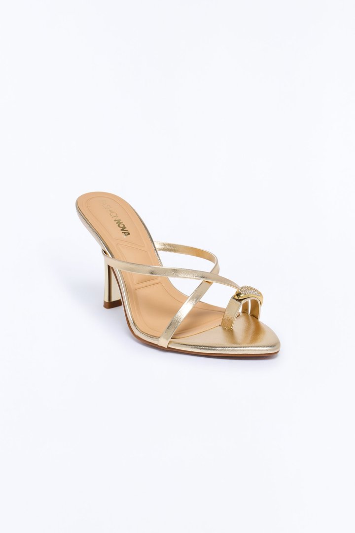 Tati Rhinestone Toe Ring Heels - Gold