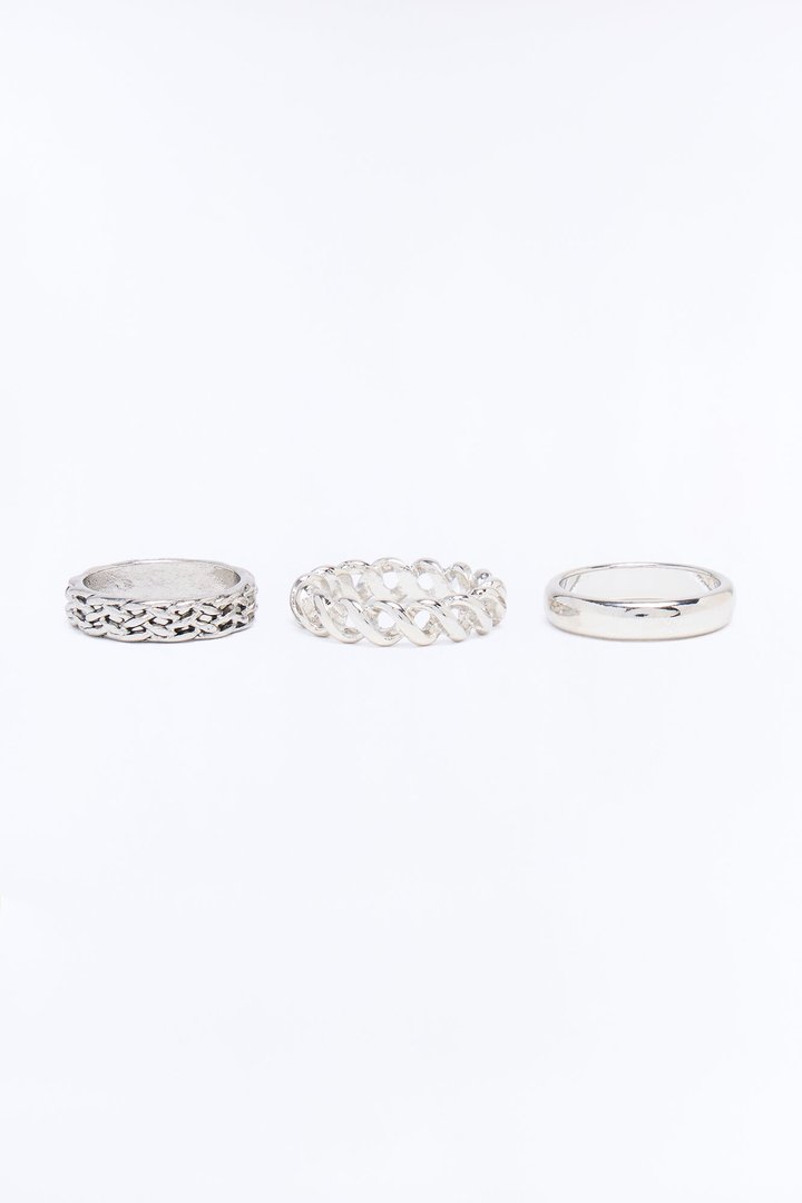 Ripple And Flow Wavy Ring Set - Silver
