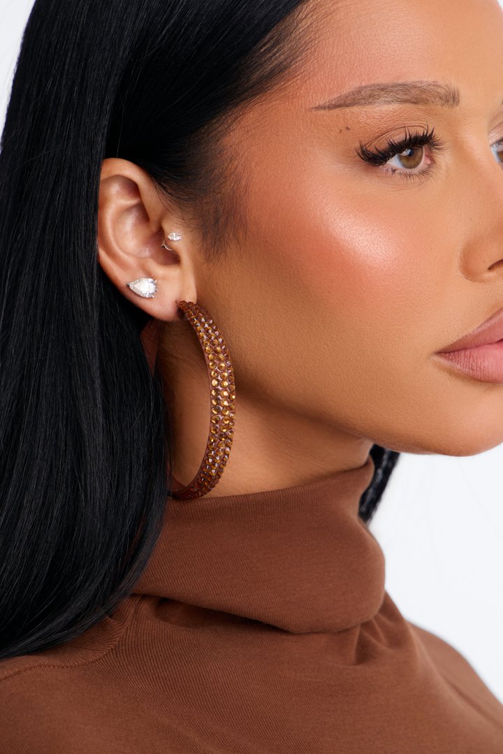 Got Plans Tonight Hoop Earrings - Brown