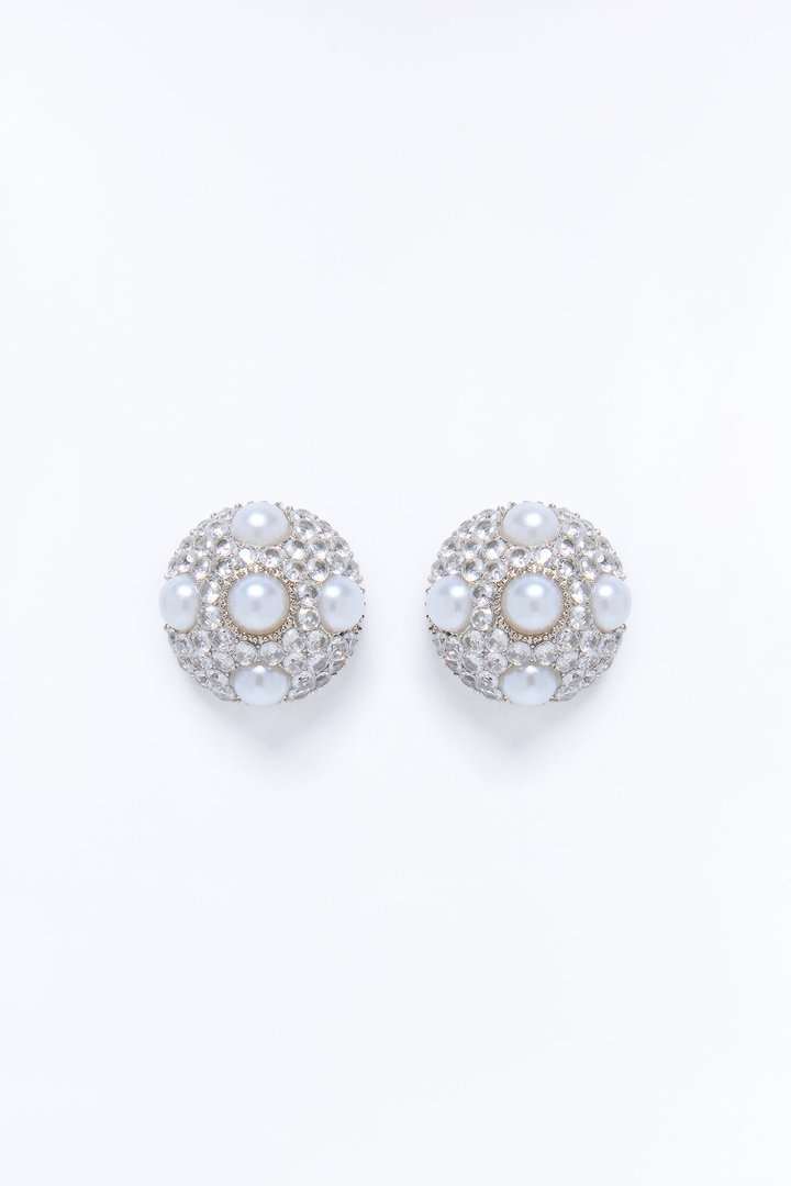 Cubic Zirconia Bubbly Stud Earrings - Silver
