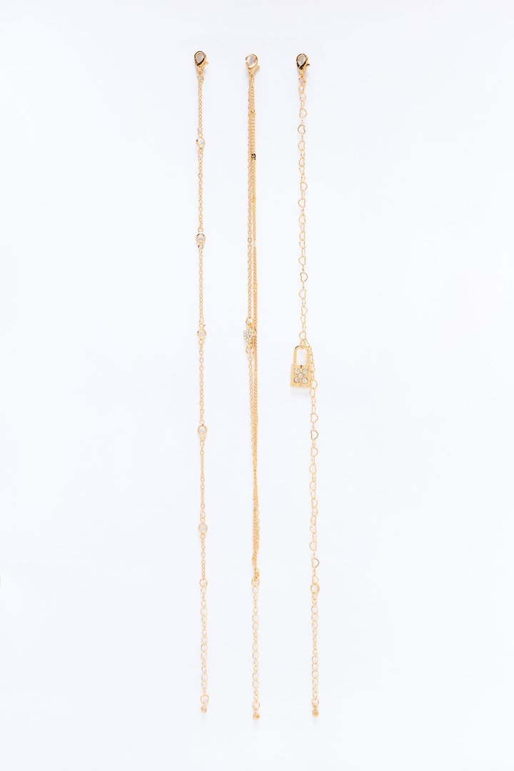 Playing For Keeps 3 Piece Anklet Set - Gold