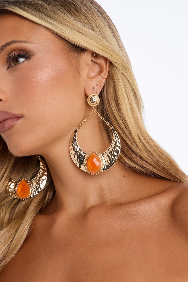 Perfect Look Jeweled Drop Earrings - Gold/Orange