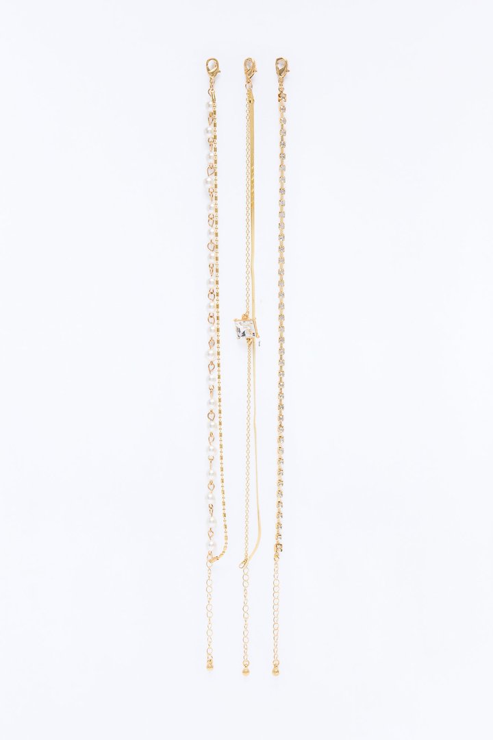 A Hint Of Sparkle 3 Piece Anklet Set - Gold