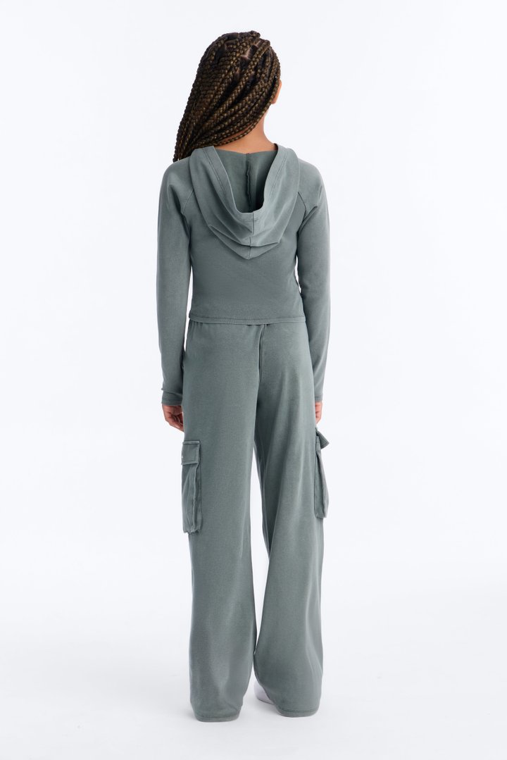 Mini Keep It Casual Washed Pant Set - Olive